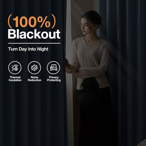 100% Blackout Curtains 80 inch Length 2 Panels Set for Bedroom/Living Room, Linen-Look Textured Full Light Blocking Room Darkening Thermal Insulated Noise Reduction Drapes (W52xL80, Blue)