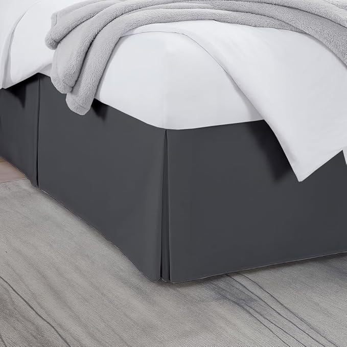 Queen Bed Skirt, Luxury 18 Inch Drop Dark Grey Pleated Bed Skirt, Double Brushed Microfiber, Box Pleat Design, Wrinkle & Fade Resistant, Easy Fit Tailored Bedskirt for Queen Size Beds