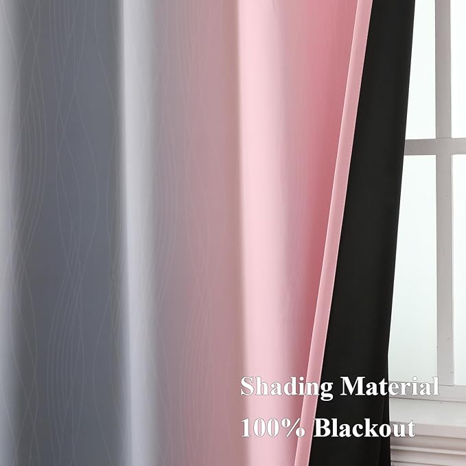 Pink and Grey Blackout Curtains 54 inches Long,Ombre Full Room Darkening Window Curtains for Living Room,Grommet Thermal Insulated Drapes,Light Blocking Curtains for Girls Bedroom,52x54 Inch, 2 Panels