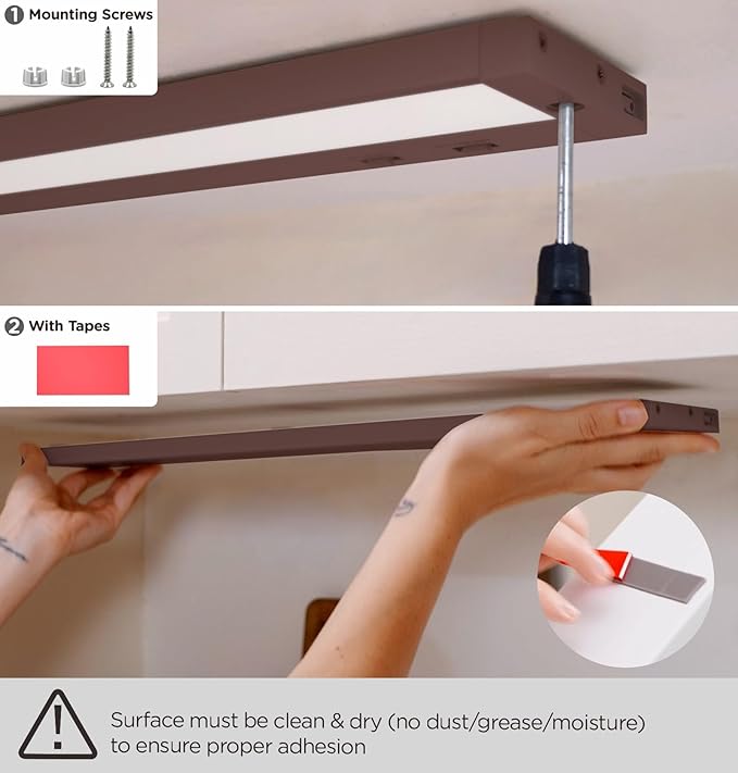 36 Inch Under Cabinet Lighting Plug in, 20W 120V 3 Color 3000K/4000K/5000K, 3 Brightness, Super Bright, Ultra Thin Under Counter Lights for Kitchen, Linkable LED Cabinet Light, Bronze
