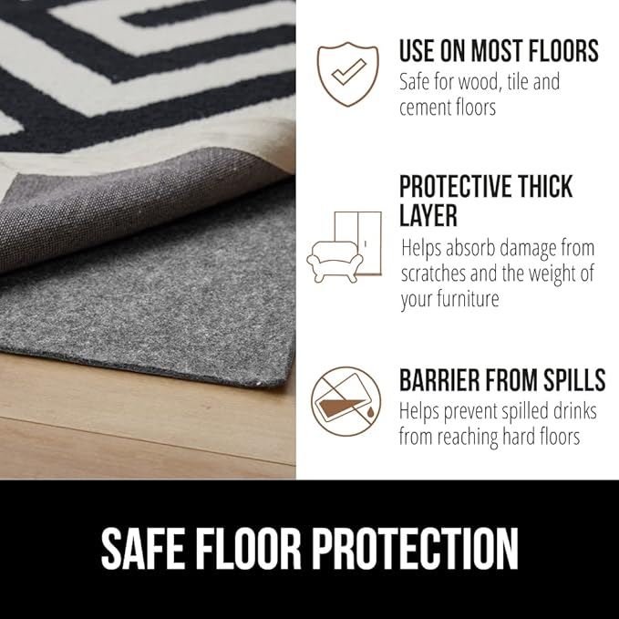 GORILLA GRIP Felt and Natural Rubber Stay in Place Slip Resistant Rug Pad, 1/4in Thick, 2x3 FT Protective Padding Under Area Rugs, Cushioned Gripper Pads, Carpet Runners, Hardwood Floors Protection