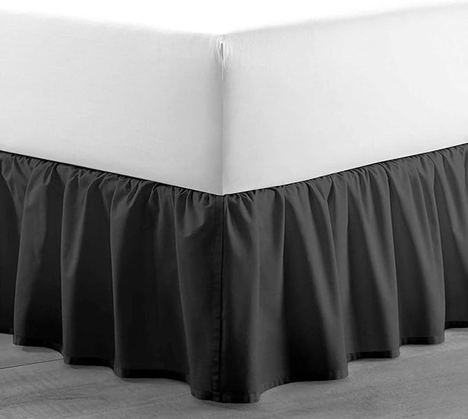 Dark Grey Solid Ruffled Bed Skirt Full-24 Inch Drop Split Corner, Microfiber Bedskirt with Platform Three Sided Coverage