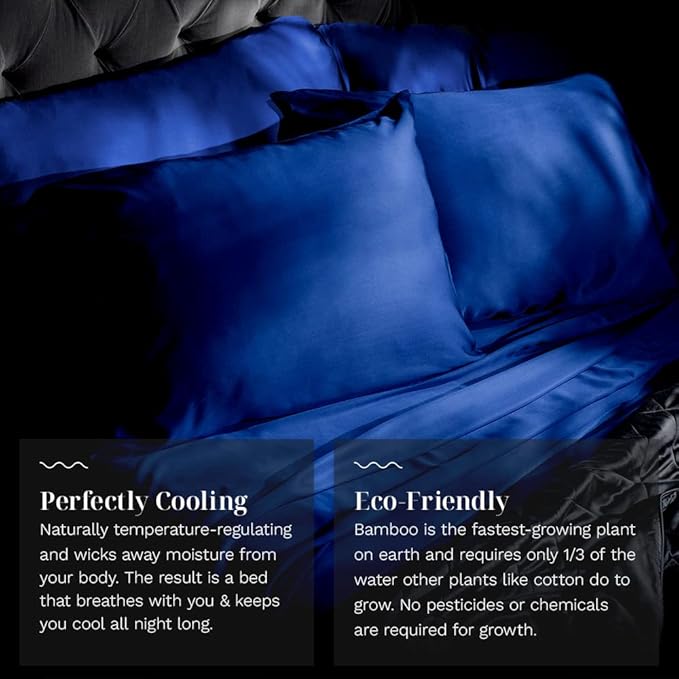 LUXOME Luxury Sheet Set | 100% Rayon (Viscose) from Bamboo | Full Size - Sapphire | Deep Pockets | 4-Piece Set (Fitted, Flat, 2 Pillowcases)