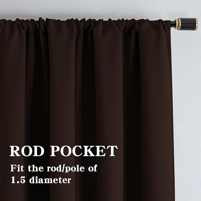 Blackout Curtains 84 Inch Length 2 Panels Set, Black Out Curtains for Bedroom 84 Inch Long, Rod Pocket Energy Saving Room Darkening Drapes for Living Room Window Chocolate(W52 x L84)