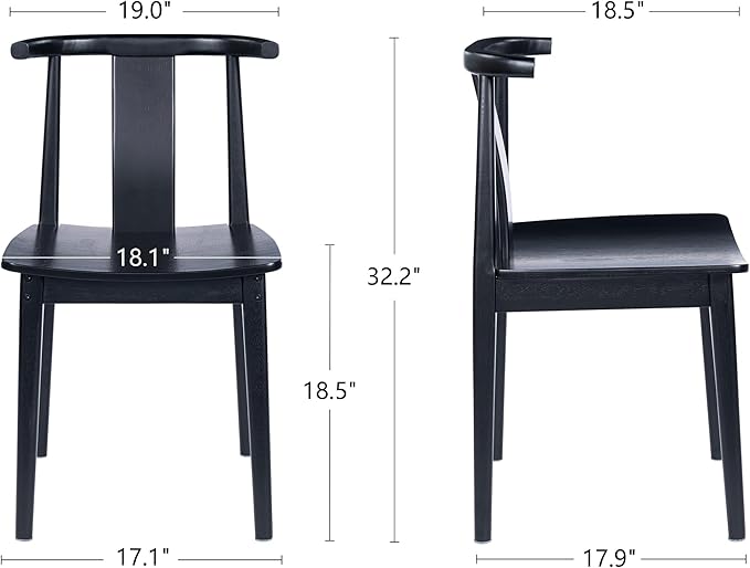 Wood Dining Room Chairs Set of 6, Mid Century Modern Kitchen Chairs Wishbone Chair with Curved Back Armless Accent Chair for Living Room Restaurant, Black