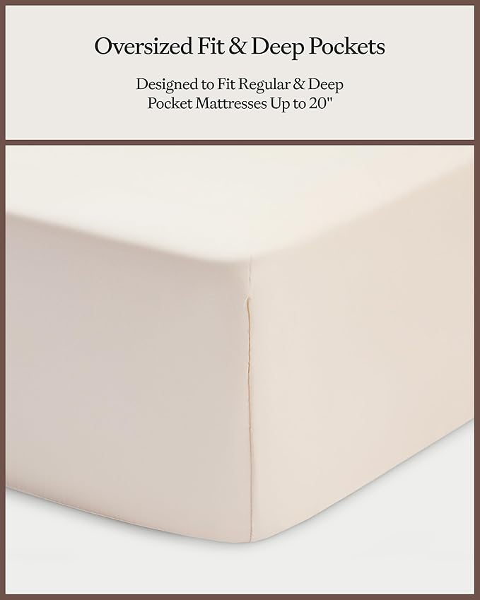 Cozy Earth Luxury Bed Sheet Set - 100% Viscose from Bamboo Fabric, Ultra-Soft & Breathable, Fits Regular & Deep Pocket Mattresses up to 20" - 4 Pieces California King Sheet Set Oat