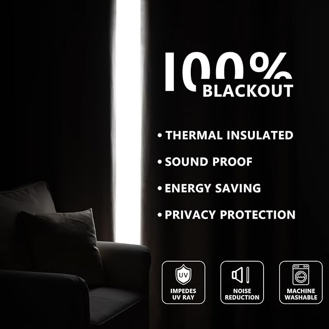 100% Blackout Curtains 108 Inches Long 2 Panels Set, Black Out Curtains for Living Room, Beige Thermal Insulated Grommet Drapes Bedroom Luxury Decor Privacy(52W × 108L inch, Beige)