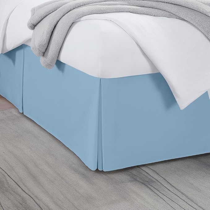 Queen Bed Skirt, Luxury 12 Inch Drop Light Blue Pleated Bed Skirt, Double Brushed Microfiber, Box Pleat Design, Wrinkle & Fade Resistant, Easy Fit Tailored Bedskirt for Queen Size Beds