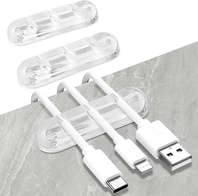 SOULWIT Cable Holder Clips, 3-Pack Cable Management Cord Organizer Clips Silicone Self Adhesive for Desktop USB Charging Cable Nightstand Power Cord Mouse Cable Wire PC Office Home