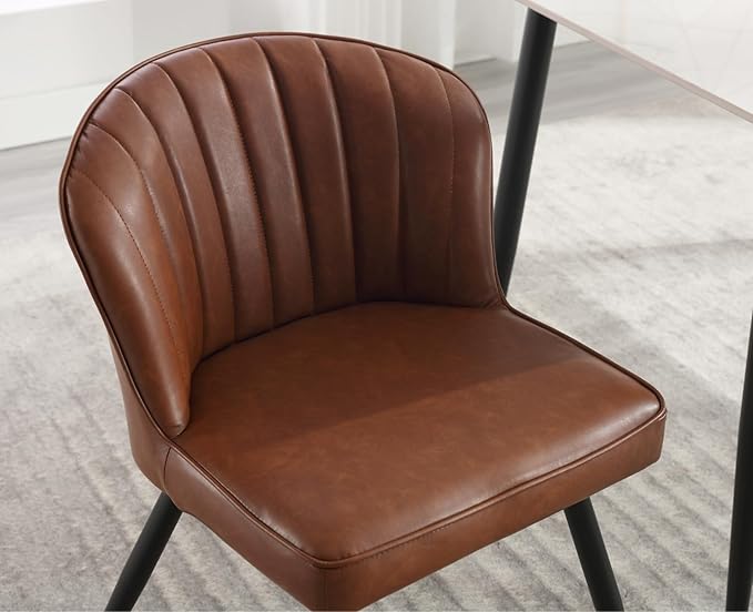 Ealson Modern Dining Chairs Set of 4 Leather Upholstered Accent Dining Room Chairs with Metal Legs Comfortable Armless Kitchen Chairs for Living/Dining Room, Brown
