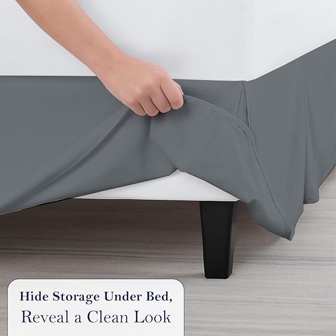 Queen Bed Skirt, Luxury 18 Inch Drop Dark Grey Pleated Bed Skirt, Double Brushed Microfiber, Box Pleat Design, Wrinkle & Fade Resistant, Easy Fit Tailored Bedskirt for Queen Size Beds