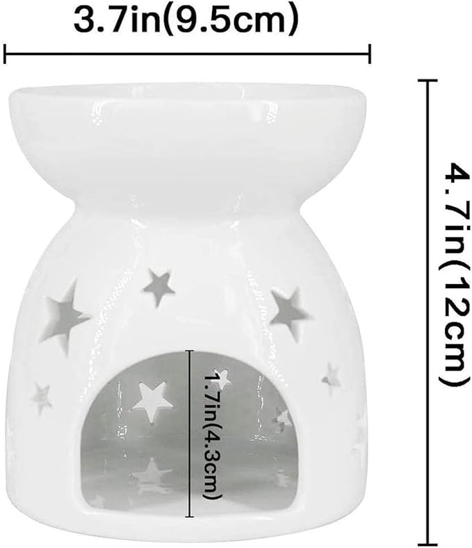 HwaGui Ceramic Tea Light Holder,Aromatherapy Oil Burner Candle Warmers Home Decoration Romantic White Star Pattern, 2PCS