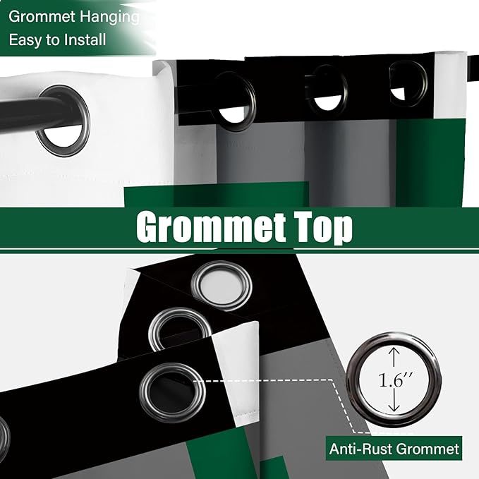 Green 100% Blackout Curtains for Bedroom 63 inch Length 2 Panels Set White Grey Modern Abstract Geometric Black Out Curtains Insulated Room Darkening Window Drapes for Living Room, 42Wx63L