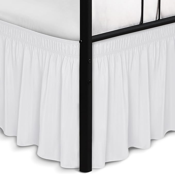 Biscaynebay Wrap Around Bed Skirts with Split Corners for King Beds 12" Drop, White Adjustable Elastic Dust Ruffles Easy Fit Wrinkle & Fade Resistant Silky Luxurious Fabric Machine Washable