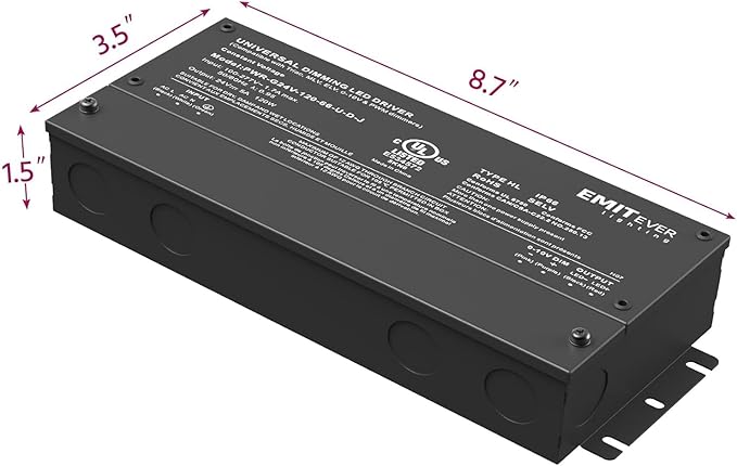 EMITEVER Dimmable Led Driver, 2 Packs 120W AC 110V-277V to DC 24V Transformer, 5-in-1 Dimming: ELV/MLV/TRIAC / 0-10V / 1-10V / 10V PWM/Potentiometer, Waterproof IP67 and UL Listed