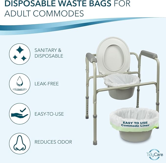 TidyCare Disposable Bedside Commode Liners for Adult Portable Toilet Chair Seat Bucket and Bedpan | Value Pack of 192 Waste Bags | Universal Fit Liners for Home Medical Care