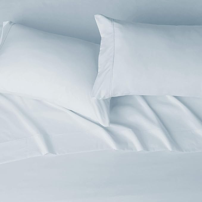 Amazon Basics Lightweight Super Soft Easy Care Microfiber 4 Piece Bed Sheet Set With 14-inch Deep Pockets - Queen, Light Blue, Solid