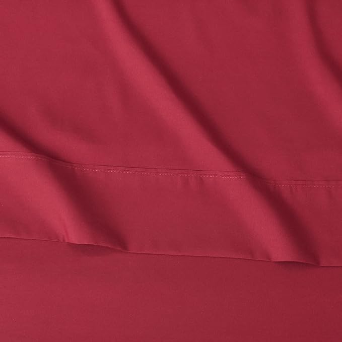 Amazon Basics Lightweight Super Soft Easy Care Microfiber 4 Piece Bed Sheet Set with 14-Inch Deep Pockets, Comfortable Queen, Burgundy, Solid