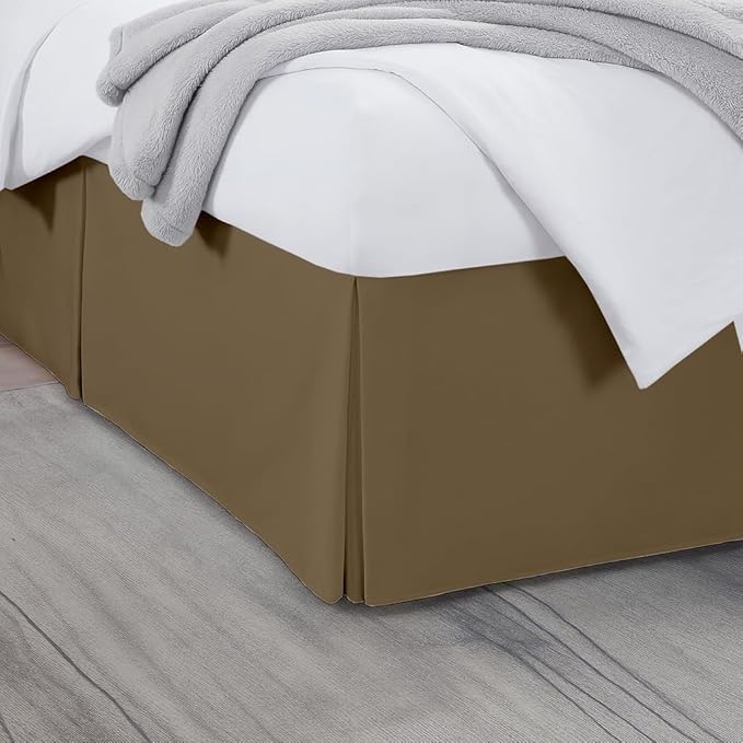 Queen Bed Skirt, Luxury 18 Inch Drop Taupe Pleated Bed Skirt, Double Brushed Microfiber, Box Pleat Design, Wrinkle & Fade Resistant, Easy Fit Tailored Bedskirt for Queen Size Beds