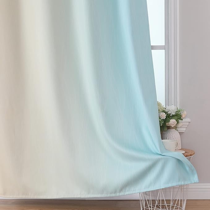 Estelar Textiler Aqua and Beige Blackout Curtains & Drapes for Bedroom, Thermal Insulated Ombre Blackout Drapes, Room Darkening Energy Saving Curtains for Living Room, 42Wx63L, 2 Panels