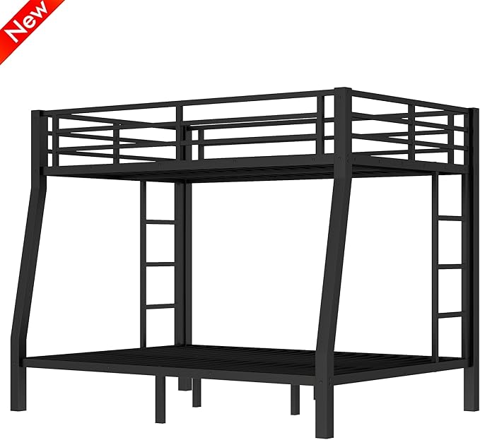 Higher Quality & Stronger Heavy Duty Metal Bunk Bed Frame Full XL Over Queen Size for Adults Teens, Thickened More Stable Steel Bunkbed (Full XL Over Queen)