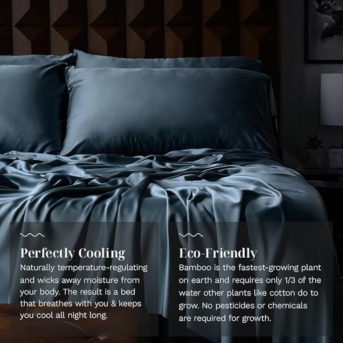 LUXOME Luxury Sheet Set | 100% Viscose from Bamboo | Queen Size - Ocean | Deep Pockets | 4-Piece Set (Fitted, Flat, 2 Pillowcases)