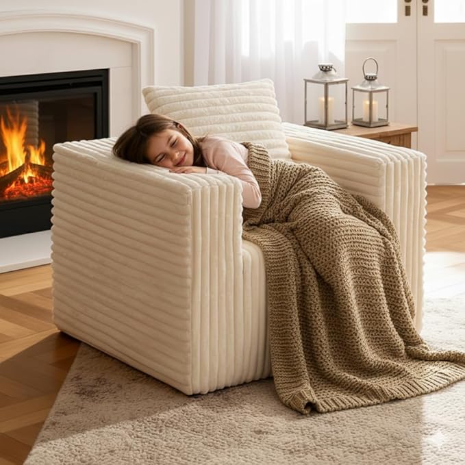 Single Cloud Sofa, Giant Bean Bag Chair with High Backrest & Wider Armrest, Foam Boneless Couch for Small Spaces, Comfy Furry Sofas with Pillows for Living Room, Bedroom, Apartment, Dorm, Office