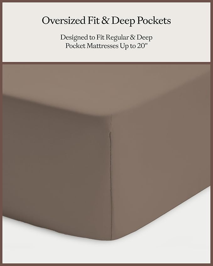 Cozy Earth Luxury Bed Sheet Set - 100% Viscose from Bamboo Fabric, Ultra-Soft & Breathable, Fits Regular & Deep Pocket Mattresses up to 20" - 4 Pieces Twin Sheet Set Walnut