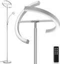 2-in-1 Dimmable Floor Lamp with Reading Light - Rotatable Standing Lamp with Remote&Touch Control, Stepless Color Brightness Adustable, Modern Lamp for Living Room Bedroom Office, Silver