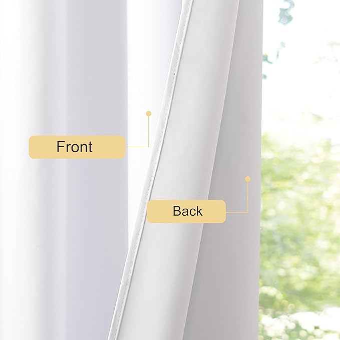 NICETOWN White 100% Blackout 90 inch Curtains for Bedroom, Grommet Full Blackout Window Treatments Heat Blocking for Living Room, W46 x L90, 2 Panels