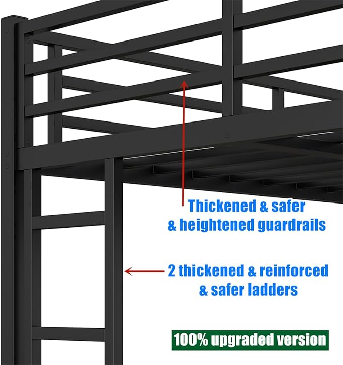 Higher Quality & Stronger Heavy Duty Metal Bunk Bed Frame Queen Over Queen Size for Adults Teens, Thickened More Stable Steel Bunkbed (Queen Over Queen-A)