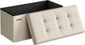 SONGMICS MAZIE Collection - 30 Inches Folding Storage Ottoman Bench, Ottoman Foot Rest, End of Bed Bench, Storage Chest, Load 660 lb, for Living Room, Bedroom, Entryway, Cream White ULSF47BE