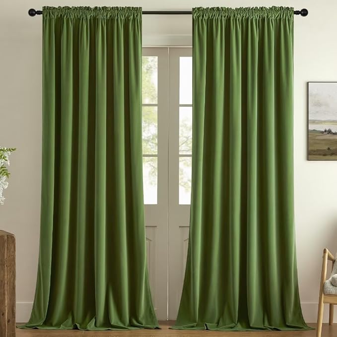 Joydeco Green Velvet Curtains 84 inch 2 Panel, Room Darkening Super Soft Velvet Drapes for Bedroom Living Room Thermal Insulated Window Drapes, Luxury Blackout Rod Pocket Curtains,W52 x L84 inch