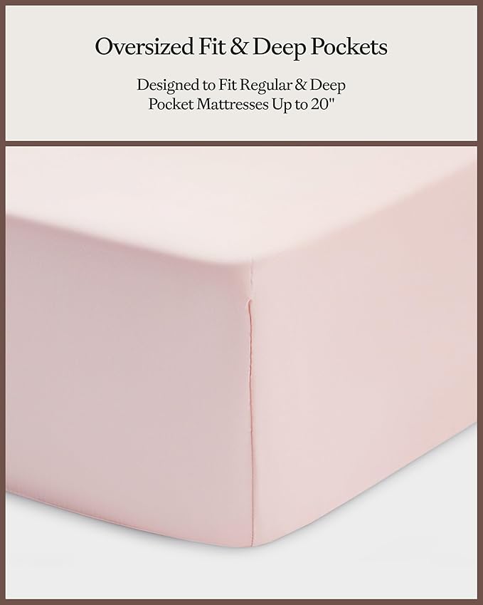 Cozy Earth Luxury Bed Sheet Set - 100% Viscose from Bamboo Fabric, Ultra-Soft & Breathable, Fits Regular & Deep Pocket Mattresses up to 20" - 4 Pieces Queen Sheet Set - Peony