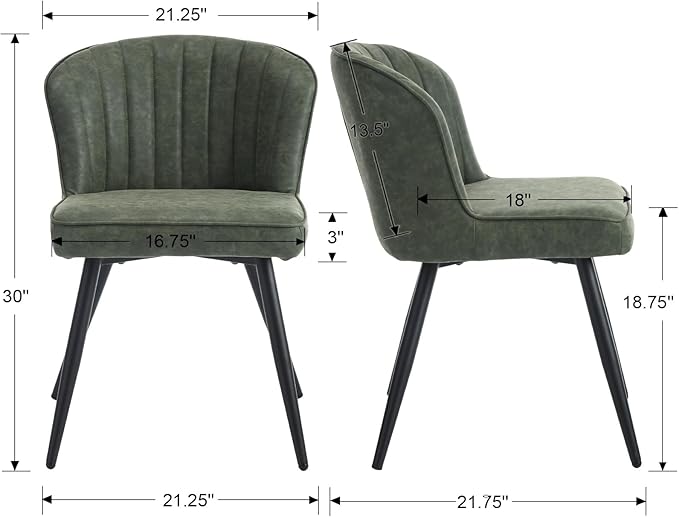 EALSON Modern Dining Chairs Set of 4 Leather Upholstered Accent Dining Room Chairs with Metal Legs Comfortable Armless Kitchen Chairs for Living Room/Dining Room,Green