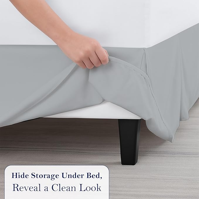 King Bed Skirt, Luxury 15 Inch Drop Light Grey Pleated Bed Skirt, Double Brushed Microfiber, Box Pleat Design, Wrinkle & Fade Resistant, Easy Fit Tailored Bedskirt for King Size Beds