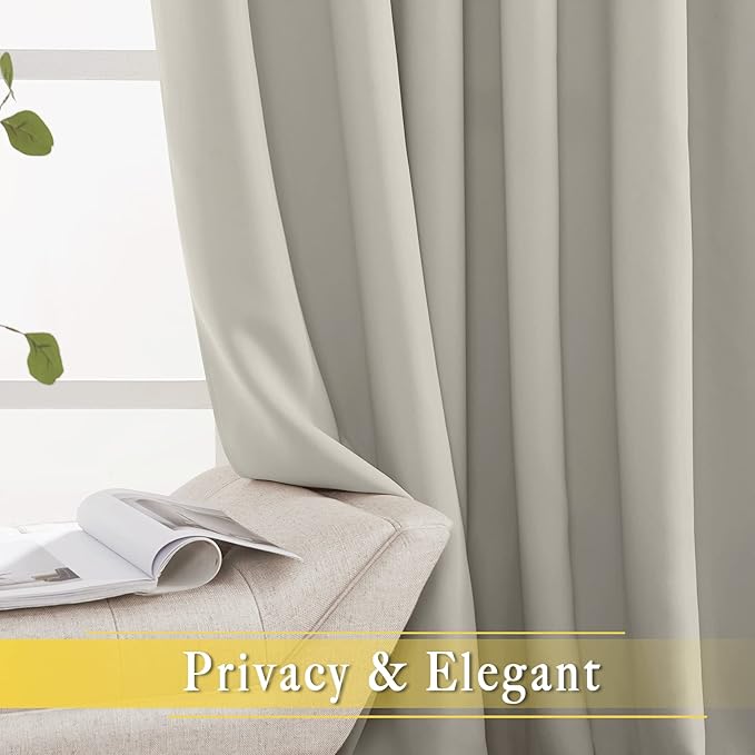 NICETOWN Sliding Door Curtain 108 inches Long, Grommet Privacy Room Darkening Window Treatment Sound Reducing Room Divider for Bedroom, 1 Panel, Natural, W80 x L108