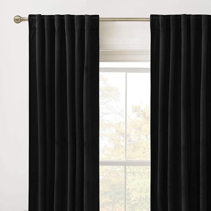 RYB HOME Velvet Room Divider Curtains for Space Separation, Blackout Noise Reduce Barrier for Nursery, Large Window Curtains for Sliding Glass Door, Black, W 62 x L 84, 2 Panels Set