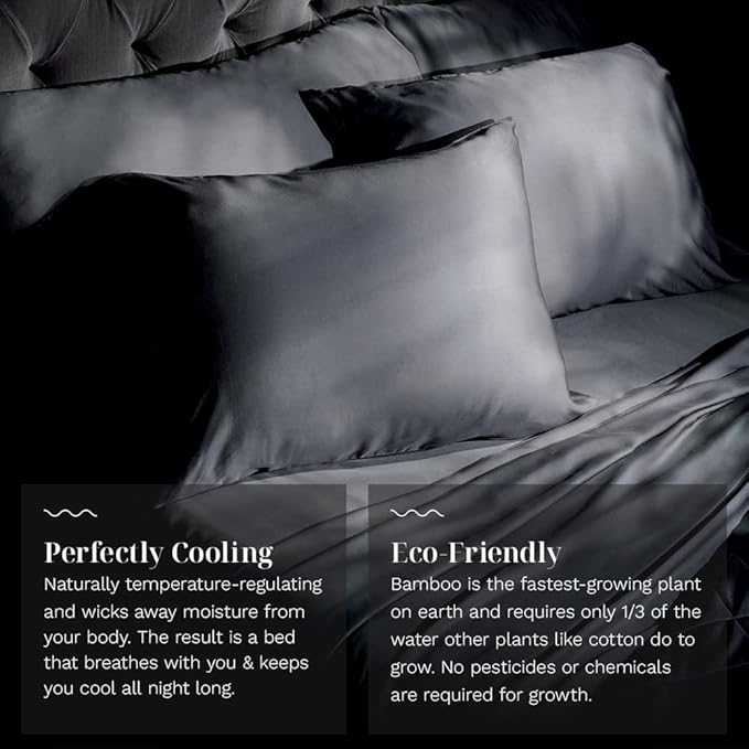 LUXOME 100% Rayon (Viscose) from Bamboo Pillowcase Set (Standard/Queen) | 400 Thread Count | Moisture-Wicking | Envelope Closure | Charcoal