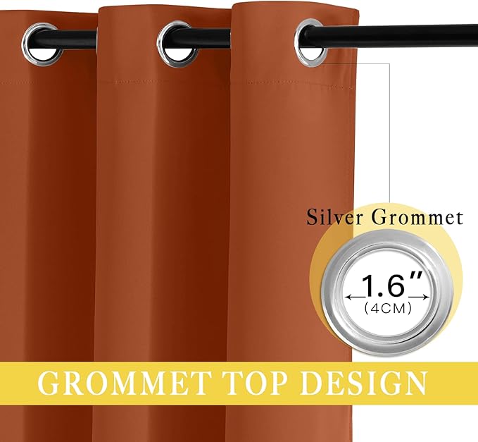 NICETOWN Room Darkening Short Curtain 54 inches Long for Living Room, Grommet Sound Reducing Thermal Insulated Curtains for Bedroom Nursery Window, 46W x 54L, 1 Piece, Burnt Orange