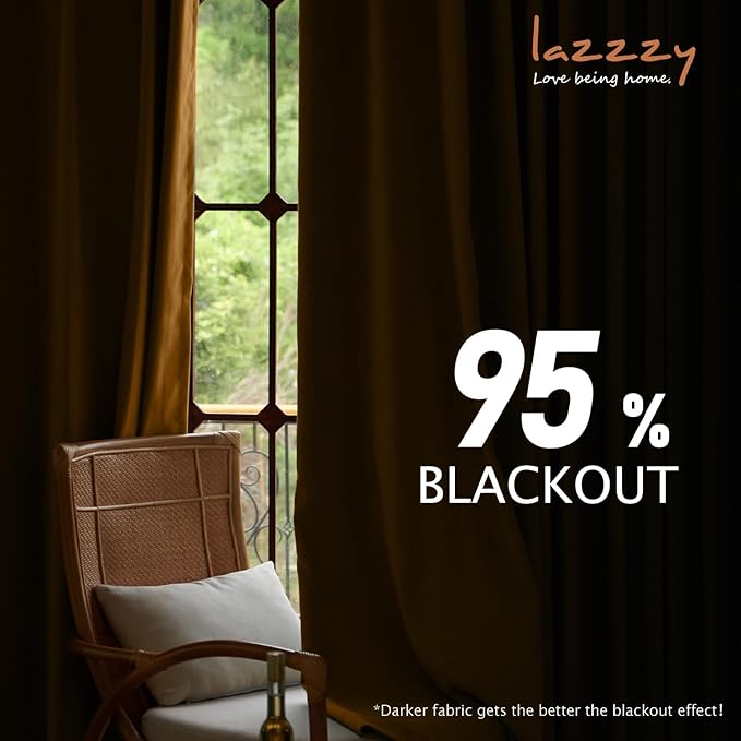 Lazzzy Velvet Blackout Curtains Thermal Insulated Curtains Room Window Drapes Super Soft Luxury Curtains for Living Room Bedroom Rod Pocket 2 Panels, 90 Inch Lined | Gold Brown