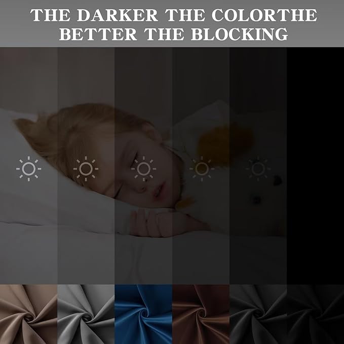 Black Blackout Curtains 90 Inch Length 2 Panels Set, Black Out Curtains for Bedroom 90 Inch Long, Rod Pocket Energy Saving Room Darkening Drapes for Living Room Window(W52 x L90)