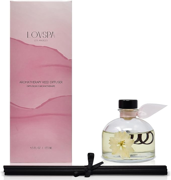 LOVSPA Reed Diffuser Set, Soothe Tahitian Vanilla Bean Scented Oil Diffuser with Sticks, Home Fragrance Accessories for Bathroom Shelf Decor, Aroma Diffusers for Home or Office Fall Decor, USA Made