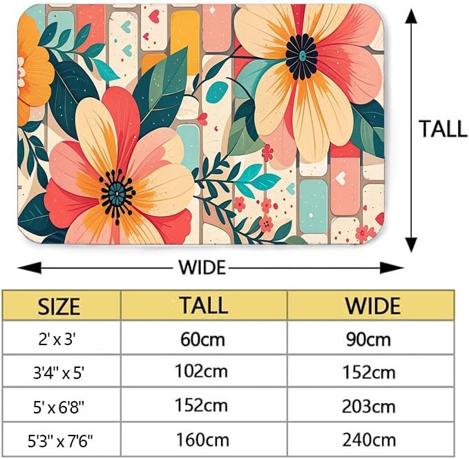 Machine Washable 2' x 3' Bohemian-Style Area Rug, Pink Floor mat, Suitable for bedrooms, Girls' Room Bedside, Living Room, Dining Room, Office, Non-Slip Low-Pile Printed Modern Floral Carpet