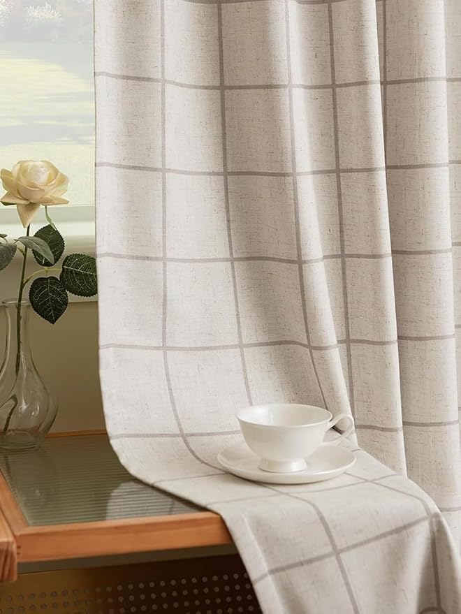 Plaid Pinch Pleated Curtains - Modern Luxury Linen Buffalo Blackout Drapes, Thermal Insulated Double Layer Window Panels for Living Room Bedroom, 102 Inches Long Brown 2 Panels Set
