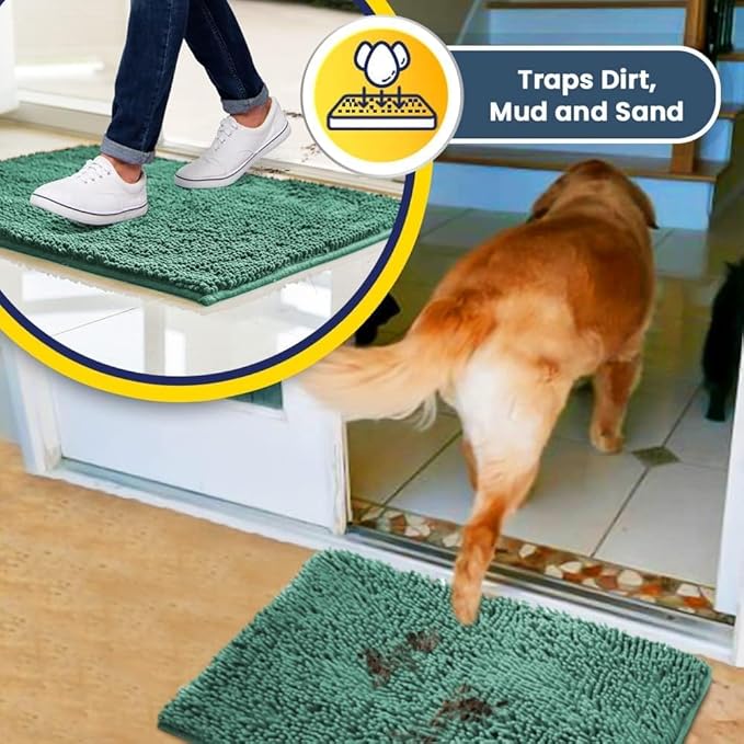 Muddy Mat® | Super Absorbent Door Mat Indoor, Microfiber Quick Dry Chenille Entryway Rug, Non-Slip Front Door Mat, Indoor Mats for Entryway, Machine Washable Pet Rug, Seafoam Green 36" x 120"