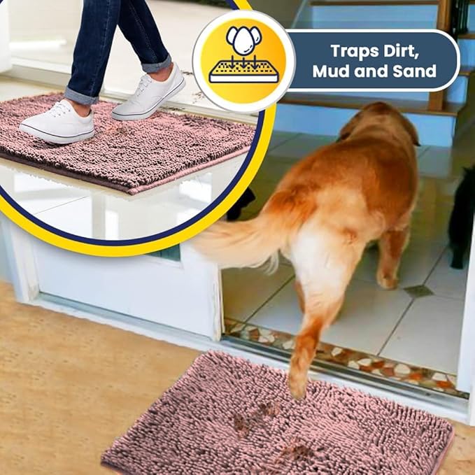 Muddy Mat® | Super Absorbent Door Mat Indoor, Microfiber Quick Dry Chenille Entryway Rug, Non-Slip Front Door Mat, Indoor Mats for Entryway, Machine Washable Pet Rug, Light Pink 48" x 60"