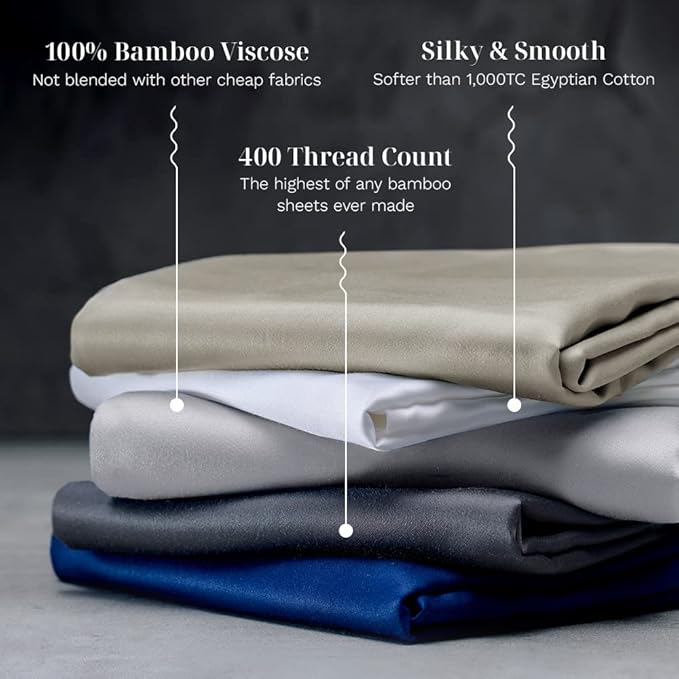 LUXOME Luxury Sheet Set | 100% Rayon (Viscose) from Bamboo | Queen Size - Stone | Deep Pockets | 4-Piece Set (Fitted, Flat, 2 Pillowcases)