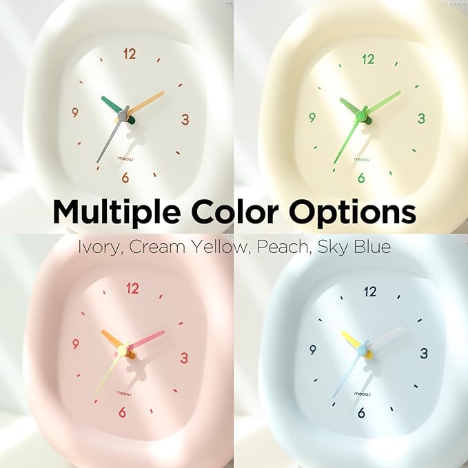 mooas Cute Mini Analog Marshmallow Clock 6.9 Inch Aesthetic Small Silent Bedside Desk Clock Battery Operated Non-Ticking Shelf Clocks for Décor Livingroom Bedroom Kitchen Desktop Gift Clock(Yellow)