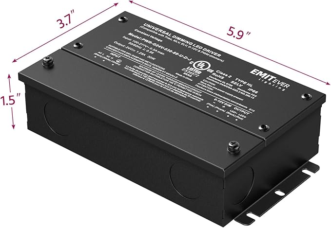 EMITEVER Dimmable Led Driver, 2 Packs 30W AC 110V-277V to DC 24V Transformer, 5-in-1 Dimming: ELV/MLV/TRIAC / 0-10V / 1-10V / 10V PWM/Potentiometer, Waterproof IP67 and UL Listed